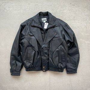Black Pelle Cuir Bomber Leather Jacket